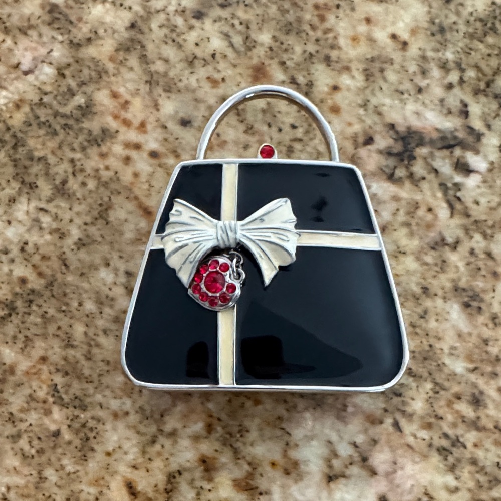 PartyLite Purse Candle Holder – Black & Silver with Red Jewel Accent
